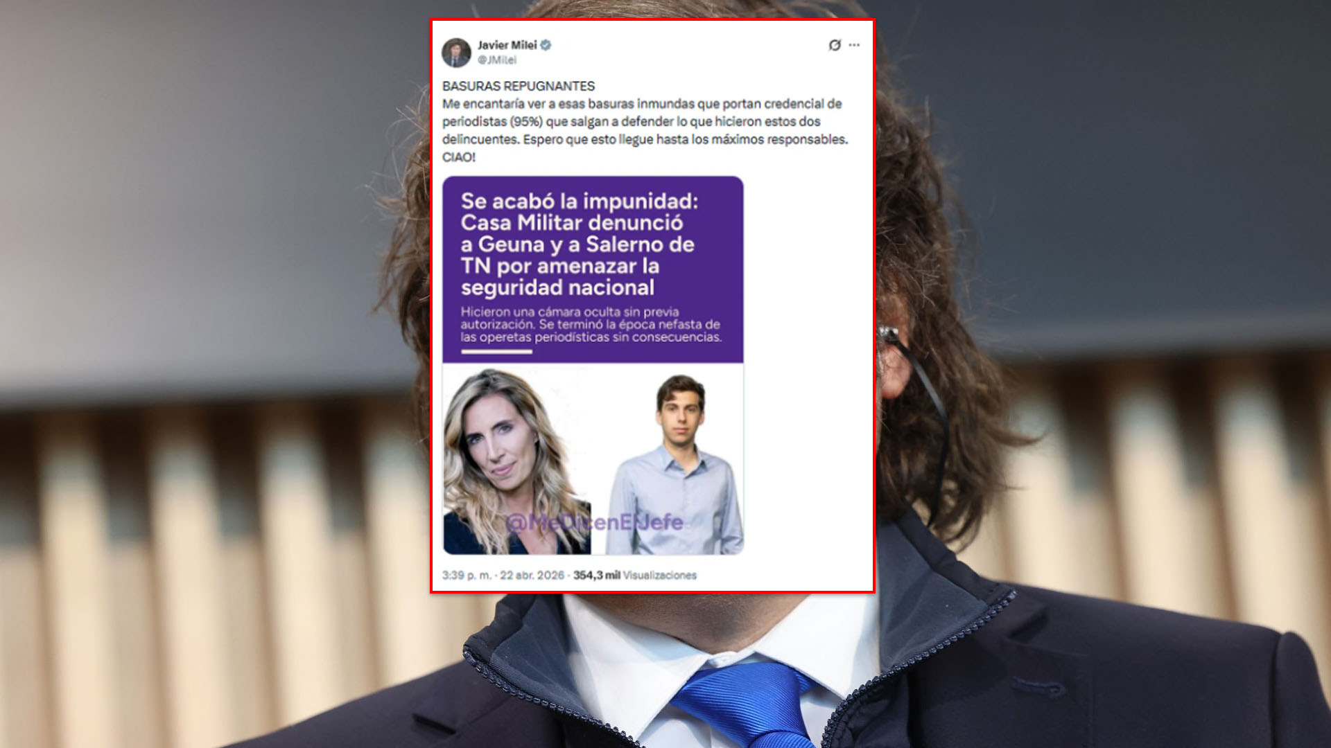 Milei arremete contra la prensa: Denuncia penal y fuertes calificativos tras una cámara oculta