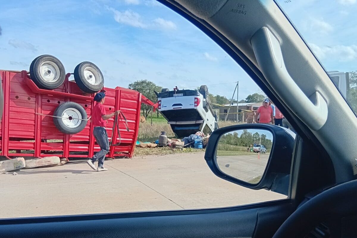 Milagro en la Ruta 9: una camioneta volcó con un tráiler y cinco caballos, y todos sus ocupantes resultaron ilesos